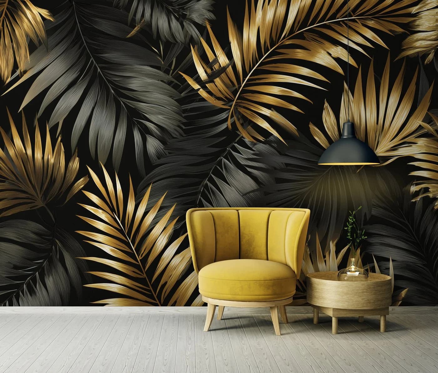 Wallarena Fototapete Golden Glamour Blätter Vlies Modern Bunt