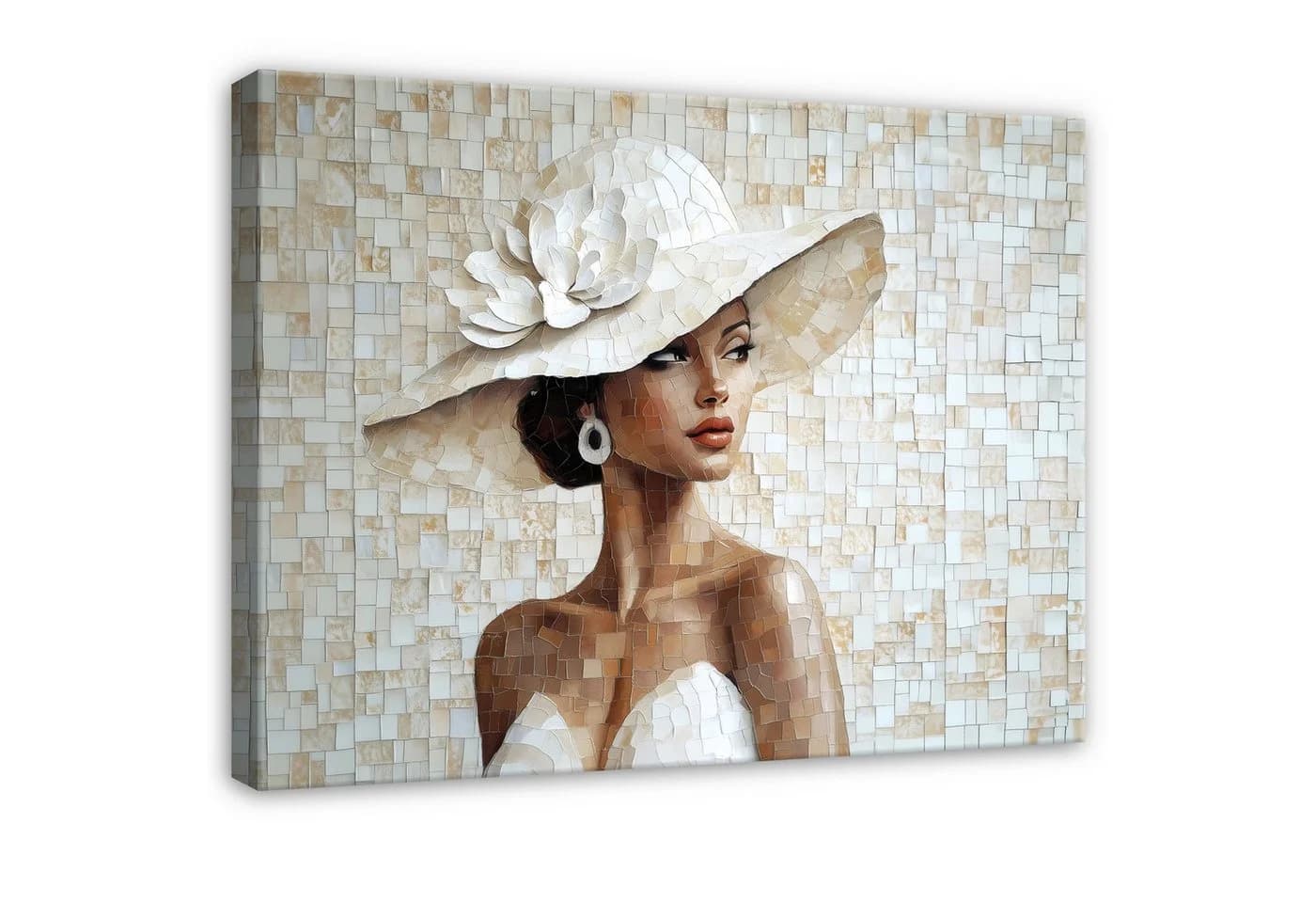 Wallarena Leinwandbild Frau Hut Weiß Elegant Modern XXL 100x75 - Bild 2