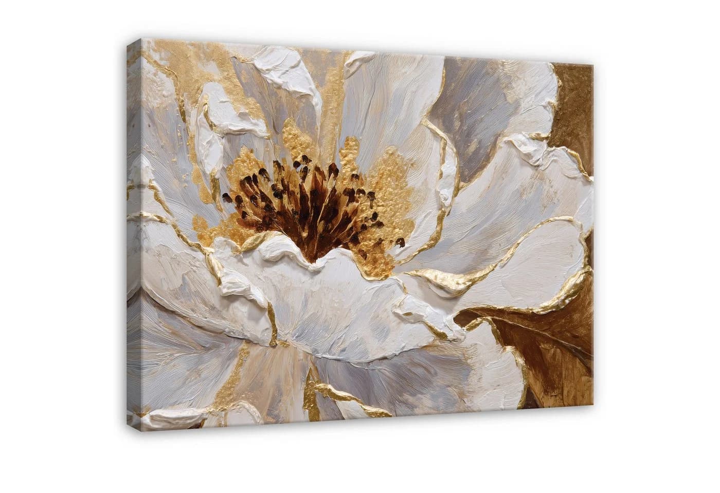 Wallarena Leinwandbild Weiß Blume Gold Aquarell Modern Wandbilder Wand Deko XXL - Bild 2