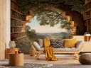 Wallarena Fototapete 3D-Effekt Grün Bücher Vlies Tapete Bild 1