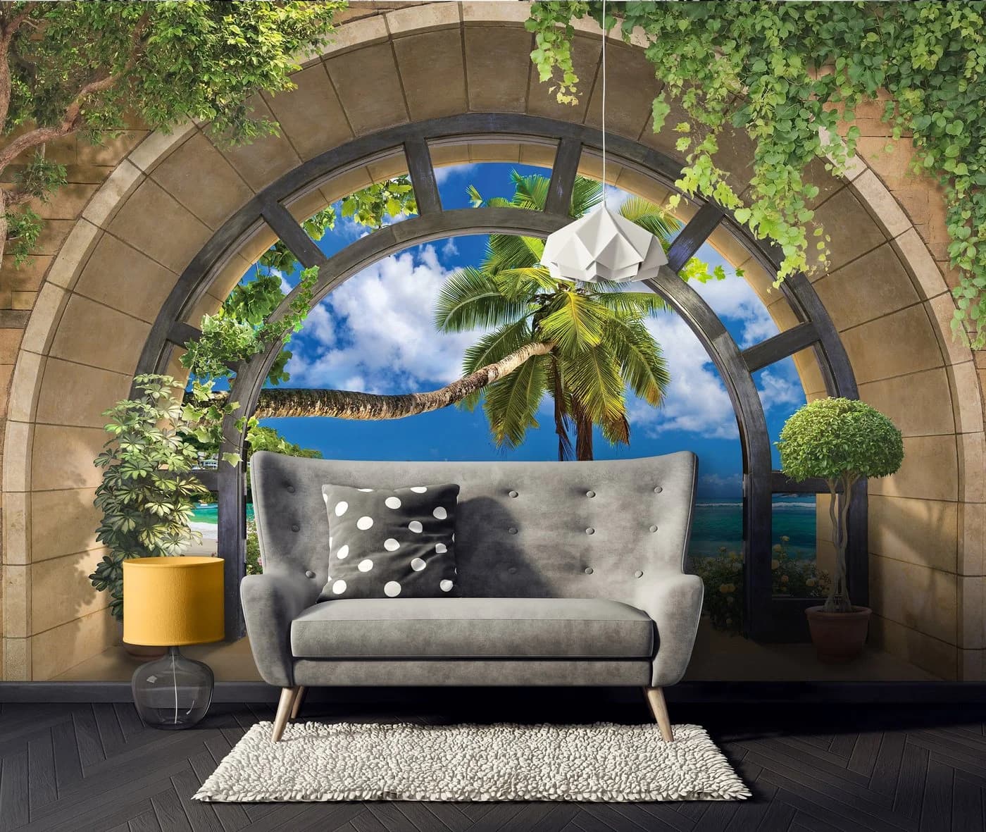 Wallarena Vlies-Fototapete 3D-Effekt Fenster Strand Meer Blau