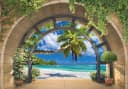Wallarena Vlies-Fototapete 3D-Effekt Fenster Strand Meer Blau Bild 2