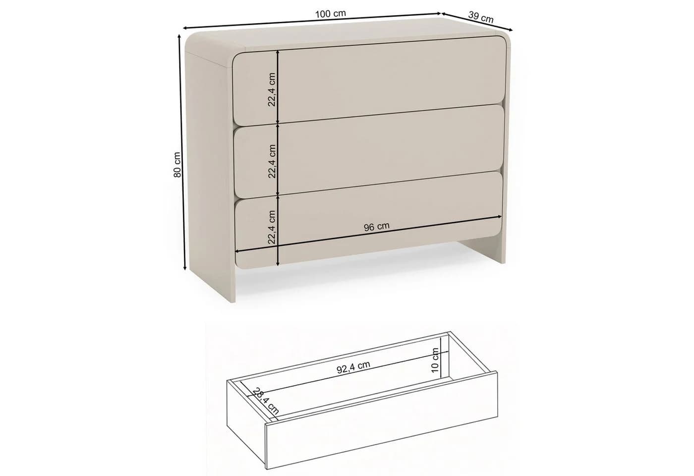 Selsey Kommode LUMMO Stauraumkommode 3 Schubladen Beige Modern - Bild 4