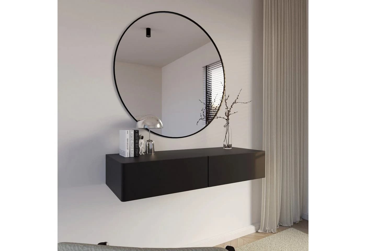 Selsey Schminktisch OLIO Wandhängend Schwarz 110 cm