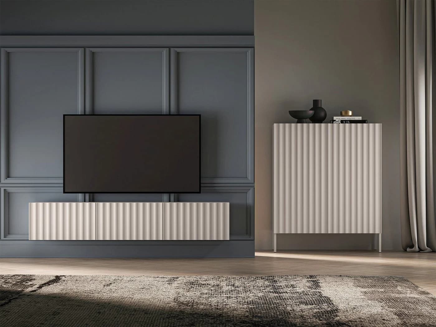 Selsey TV-Schrank DERRIVA Hängend 3 Türen mit Riffelungen 170 cm