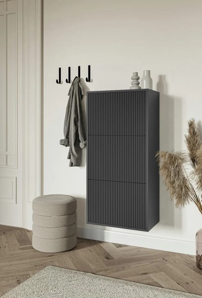Selsey Hängeschuhschrank VELDIO Wand-Schuhkipper 3 Klappen Grau Beige - Bild 2
