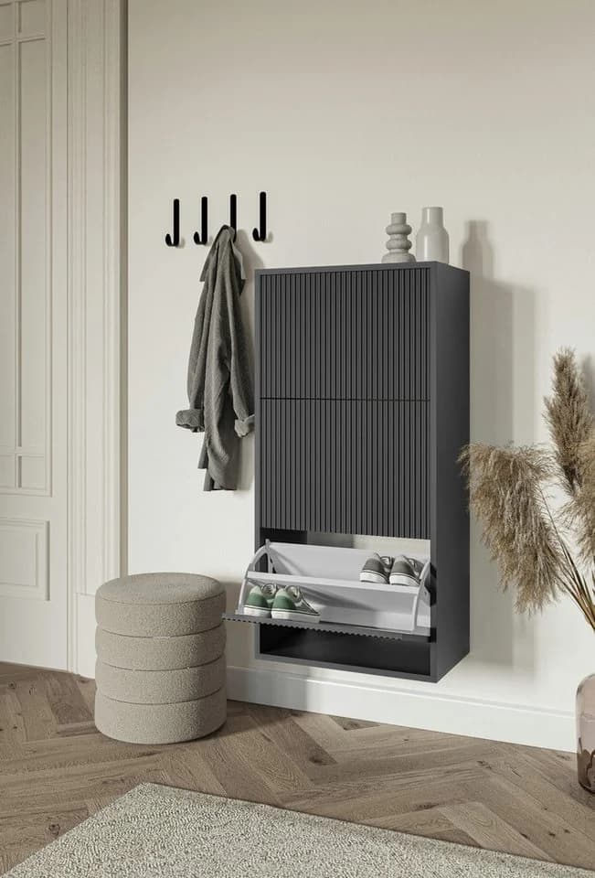Selsey Hängeschuhschrank VELDIO Wand-Schuhkipper 3 Klappen Grau Beige - Bild 3