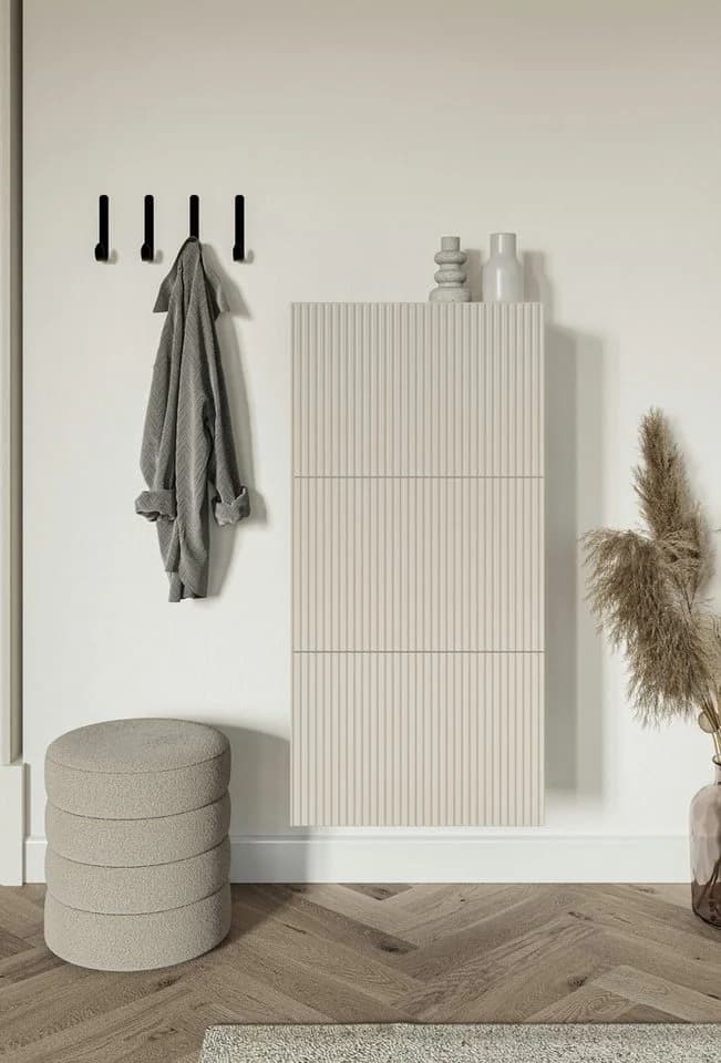 Selsey Hängeschuhschrank VELDIO Wand-Schuhkipper Grau Beige 3 Klappen