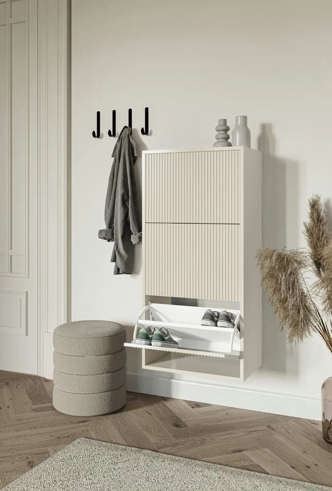 Selsey Hängeschuhschrank VELDIO Wand-Schuhkipper Grau Beige 3 Klappen - Bild 3