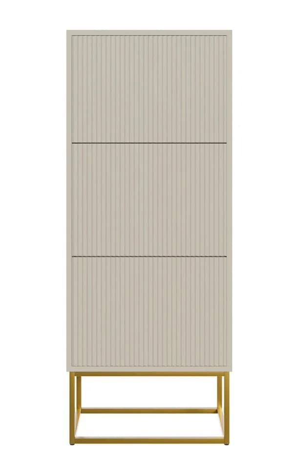Selsey Schuhschrank Veldio 3 Klappen mit geriffelten Fronten, goldenes Metallgestell, 50 cm - Bild 4