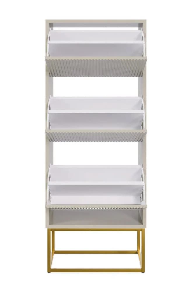 Selsey Schuhschrank Veldio 3 Klappen mit geriffelten Fronten, goldenes Metallgestell, 50 cm - Bild 5
