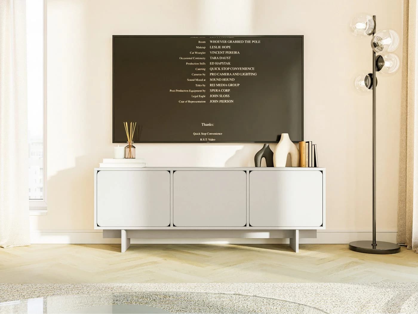 Selsey TV-Schrank WUWU 3-türig Grau Beige Push-to-Open - Bild 2