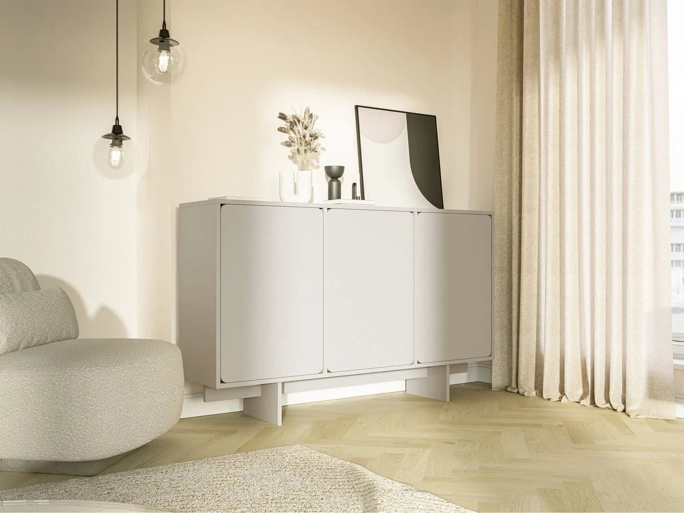 Selsey Sideboard WUWU 3-türig Push-to-Open Graubeige - Bild 3