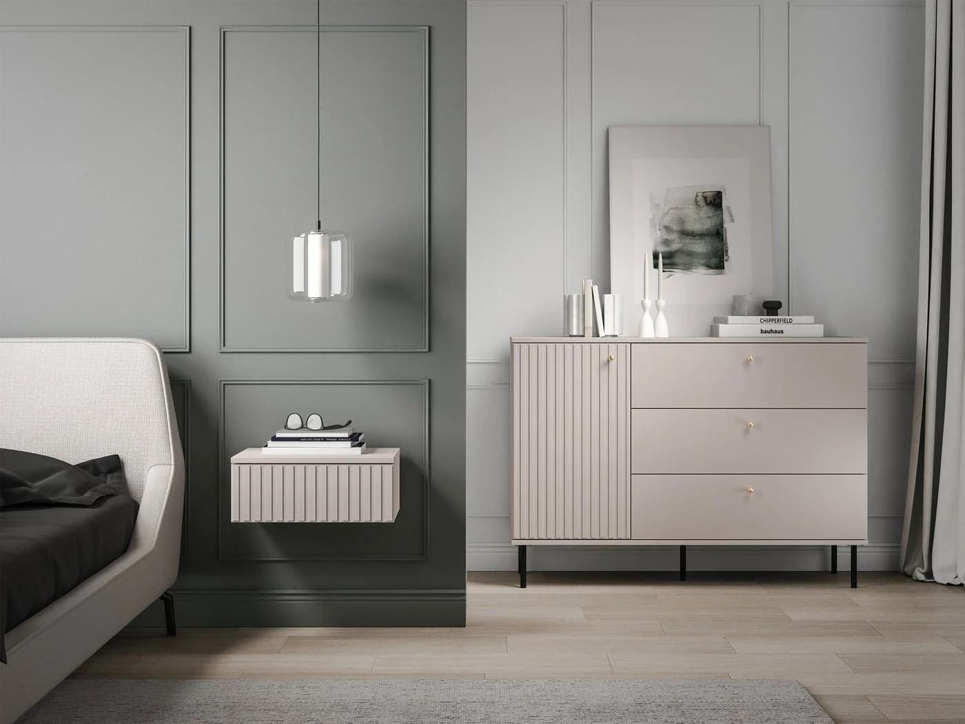 Selsey Nachttisch CALETTO Wandhängend Beige Grau