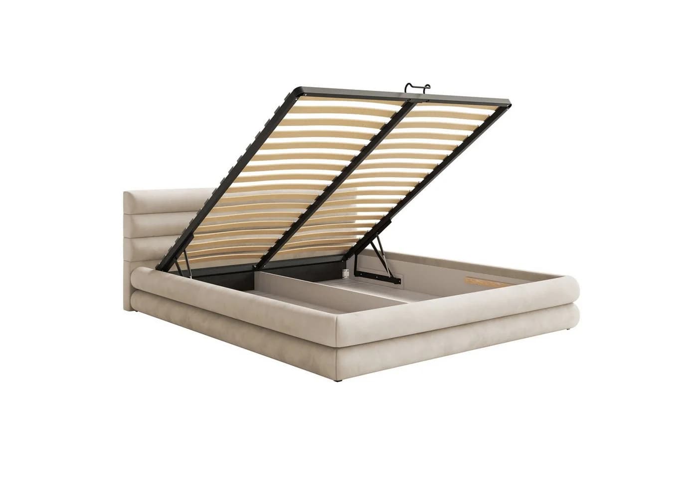 Selsey Polsterbett ALEGRE mit Bettkasten und wasserfestem Samtbezug Hellbeige - Bild 3