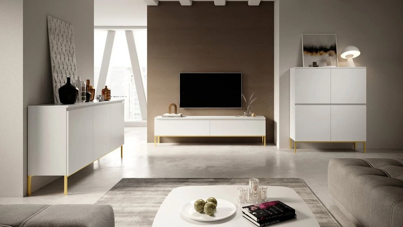 Selsey TV-Schrank BEMMI 2-türig Weiß Gold Metallgestell - Bild 4