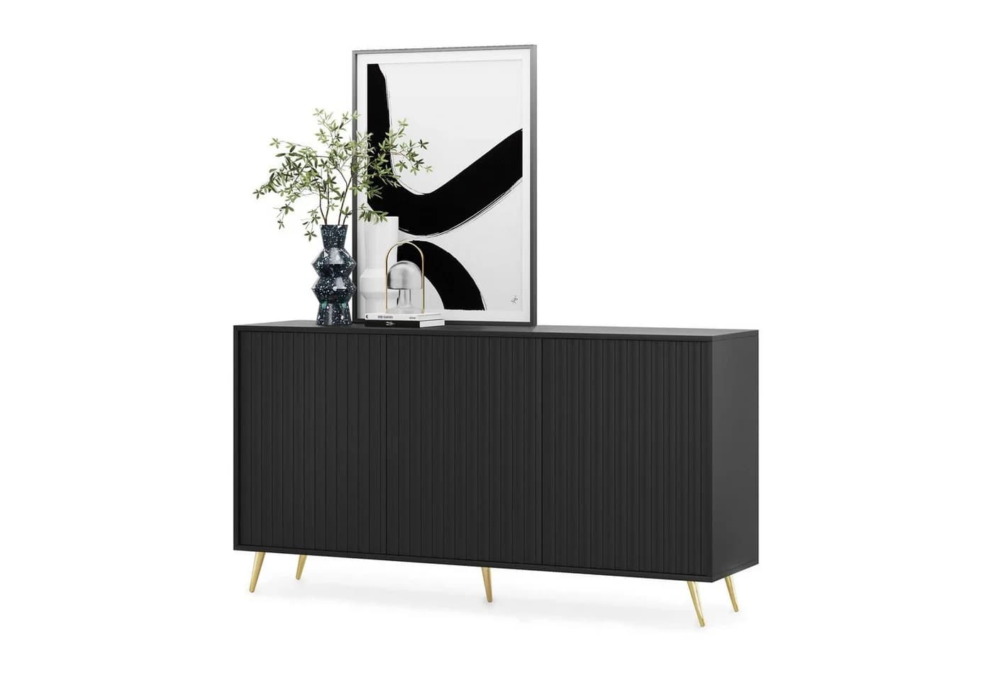 Selsey Sideboard BELLO 3-türig mit Lamellenfronten und goldenen Beinen - Bild 2