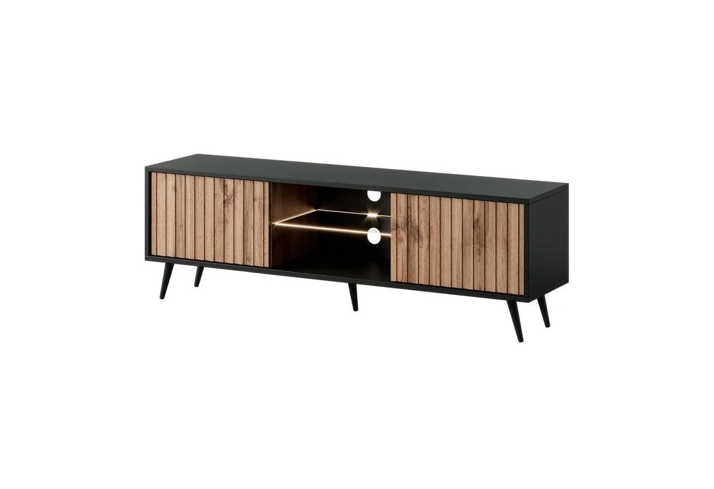 Selsey TV-Schrank BELLO Schwarz Lamellenfronten LED - Bild 3