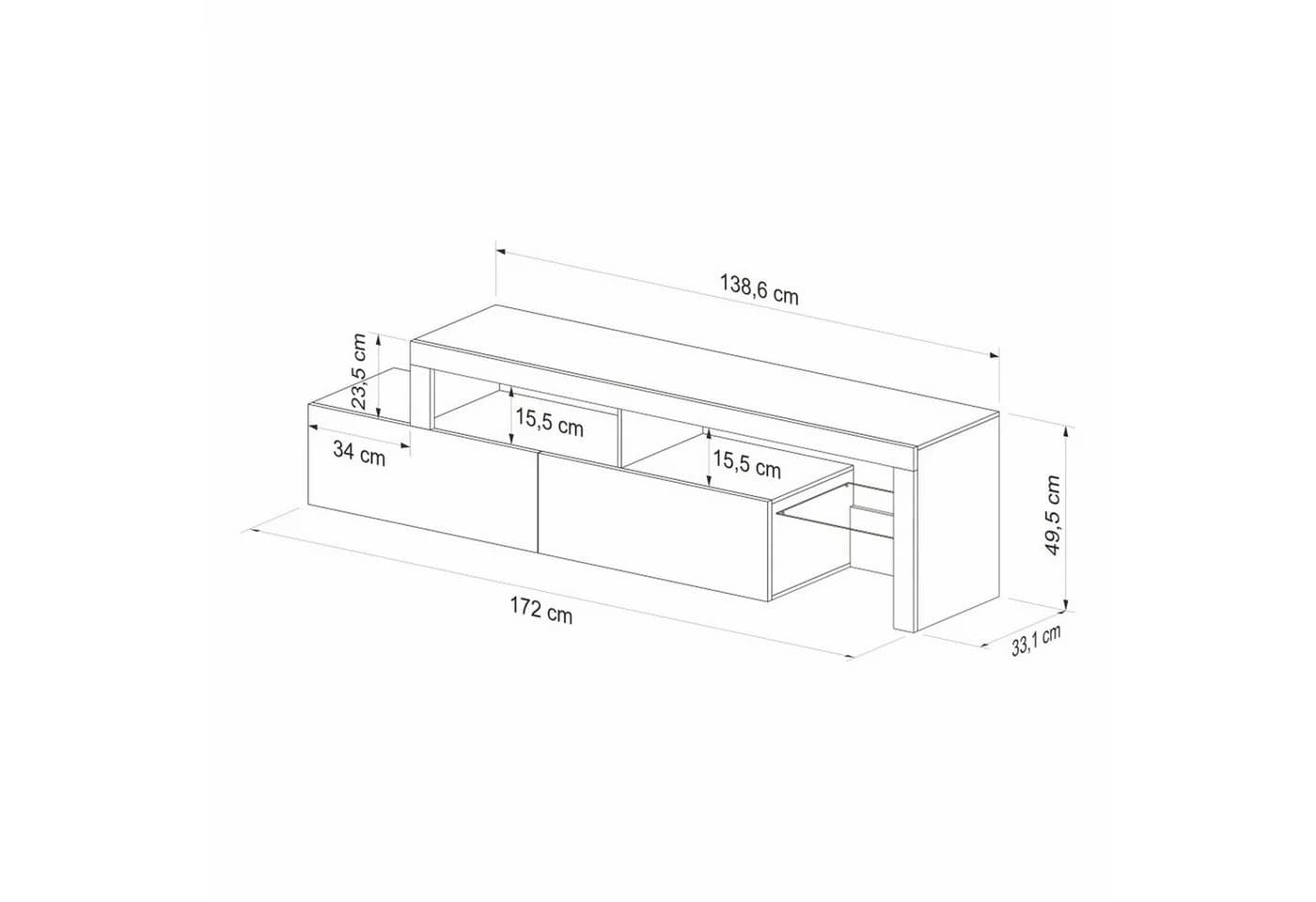 Selsey TV-Schrank ASTEN Asymmetrisches Lowboard Wotan-Eiche Schwarz - Bild 4