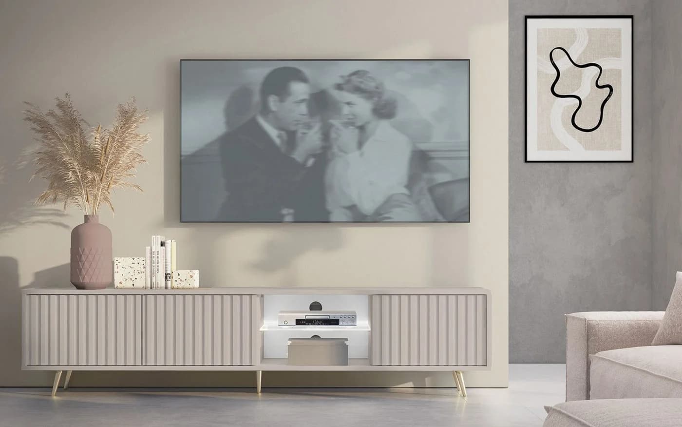 Selsey TV-Schrank BELLO mit goldenen Füßen und LED
