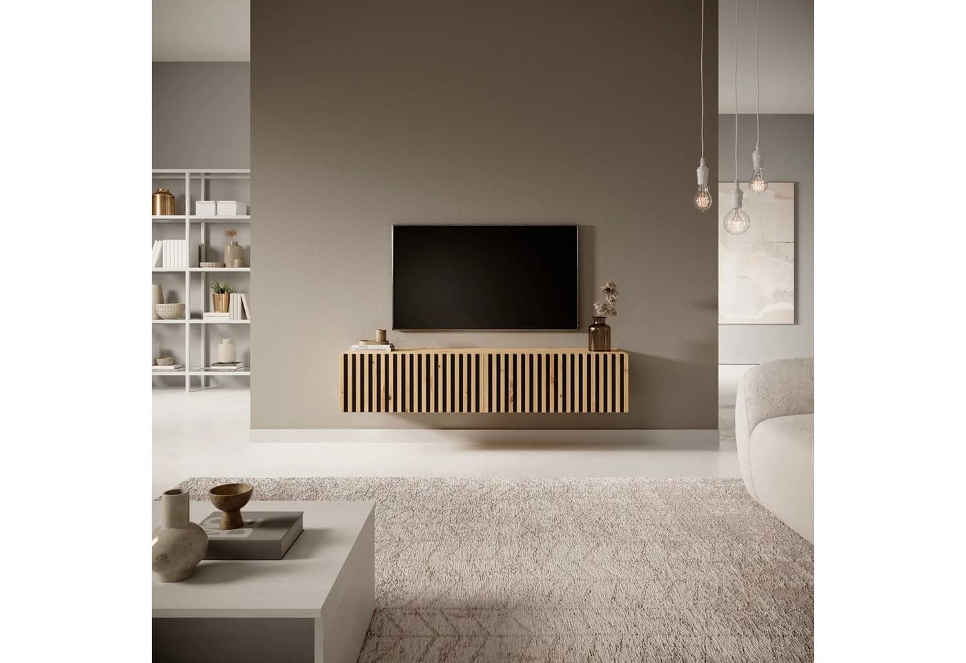 Selsey TV-Schrank TELIRE Hängend Matt Beige Lamellenfronten - Bild 2