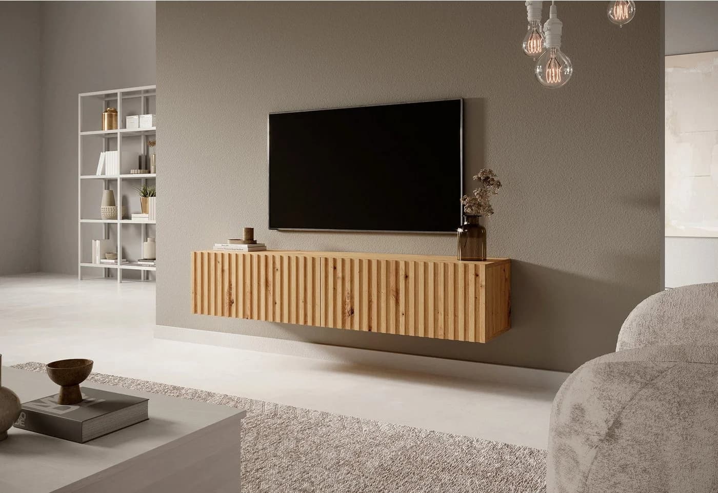 Selsey TV-Schrank TELIRE Hängend Matt Beige 2 Fächer