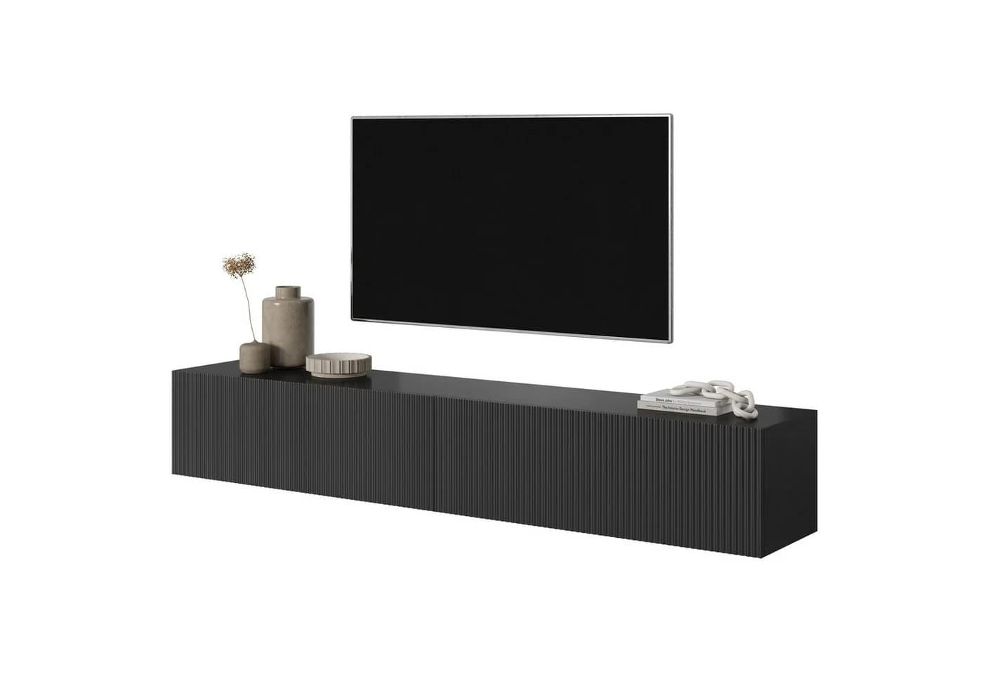 Selsey TV-Schrank VELDIO Hängeboard geriffelt Push-to-Open Matt Schwarz - Bild 2
