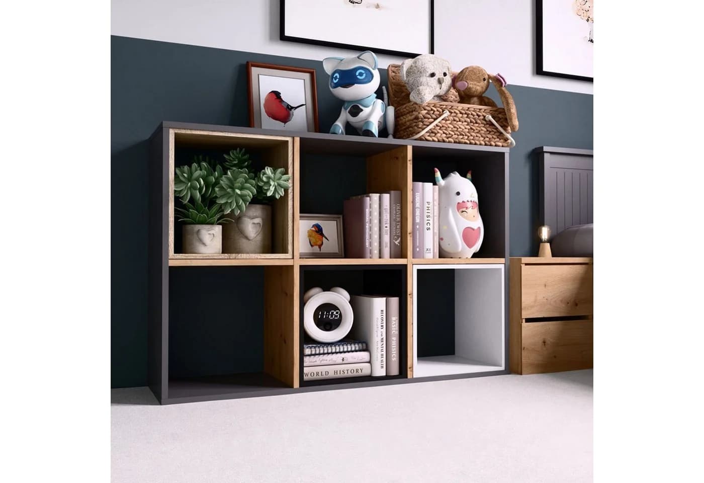 Selsey Standregal MALAX Anthrazitgrau/Artisan Eiche flexibel aufstellbar
