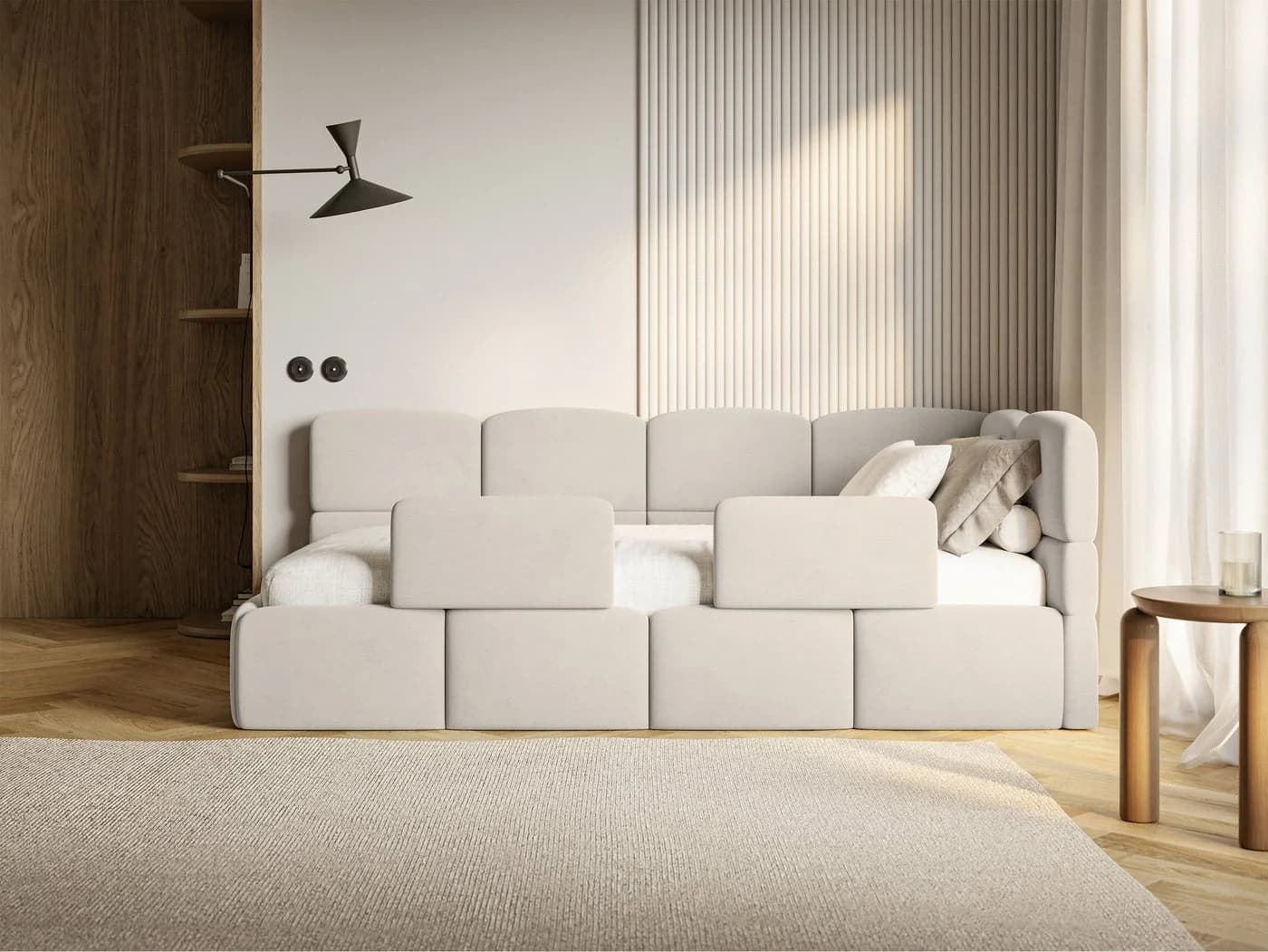 Selsey Kinderbett CLOUDY mit Bettkasten und Rausfallschutz in Beige Samt - Bild 2