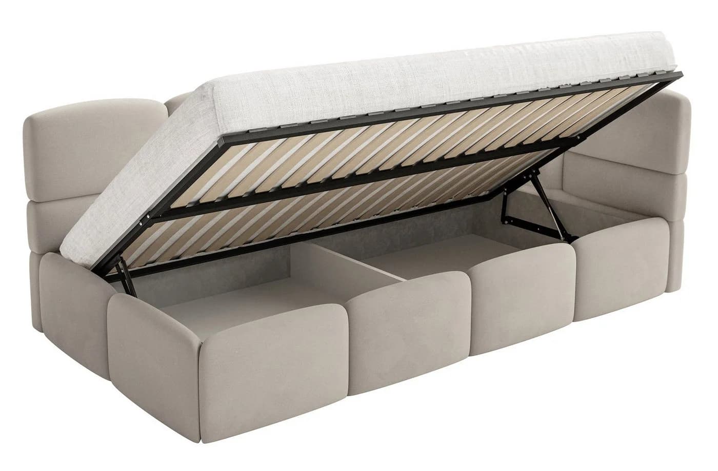 Selsey Kinderbett CLOUDY mit Bettkasten und Rausfallschutz in Beige Samt - Bild 3