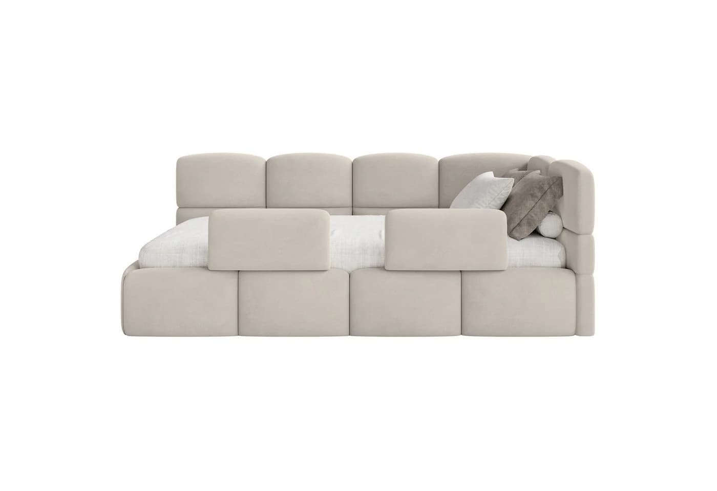 Selsey Kinderbett CLOUDY mit Bettkasten und Rausfallschutz in Beige Samt - Bild 5