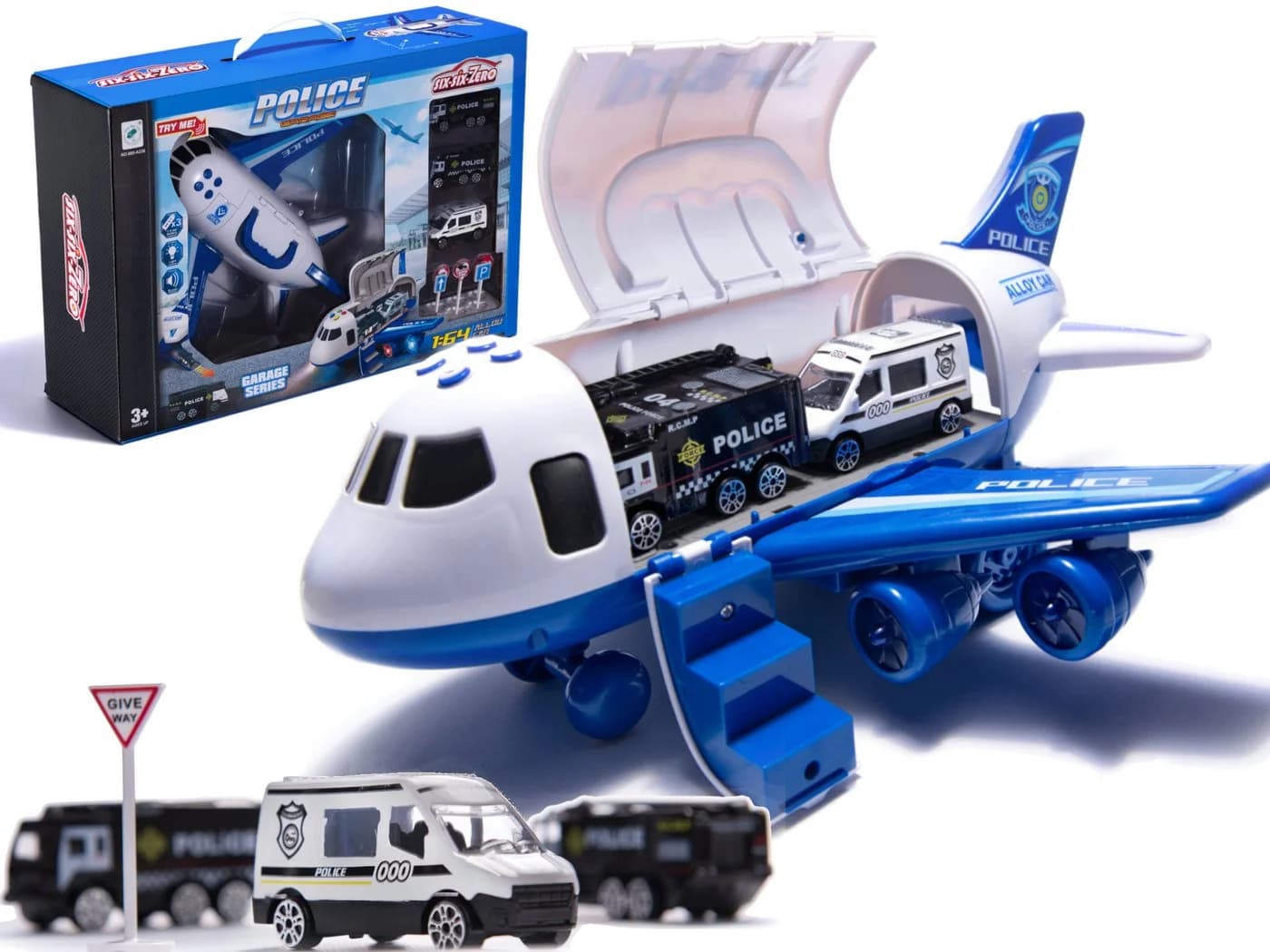 Ikonka Spielzeug-Flugzeugtransporter mit Polizei, Feuerwehr & Baustelle - Bild 2