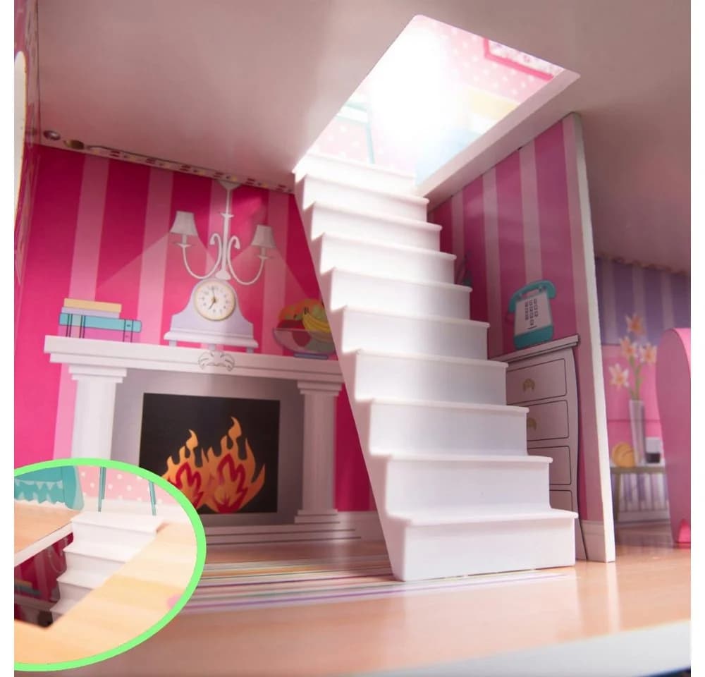 LA CUTE Puppenhaus 3-stöckig mit LED-Beleuchtung und Holzmöbeln - Bild 4