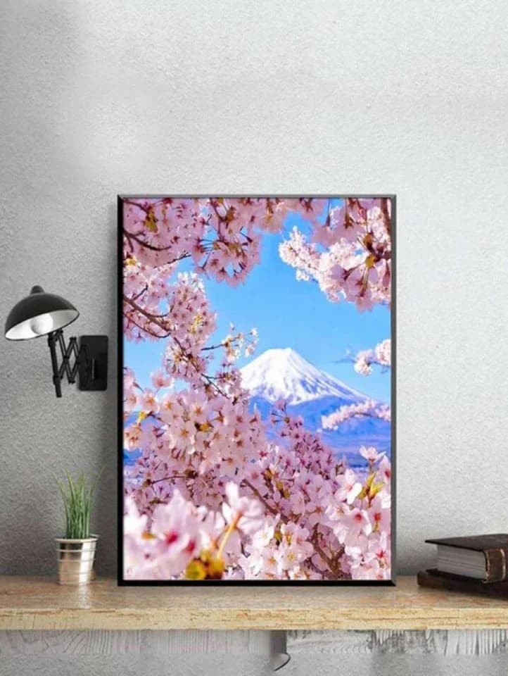Ikonka 5D Diamond Painting Set Kirschblüten mit Berg 30x40cm - Bild 2