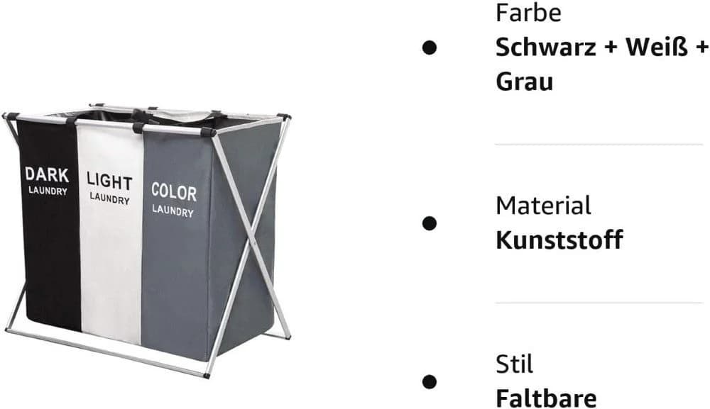 Ruhhy Wäschekorb 3 Fächer faltbar mit Deckel grau 130L - Bild 3
