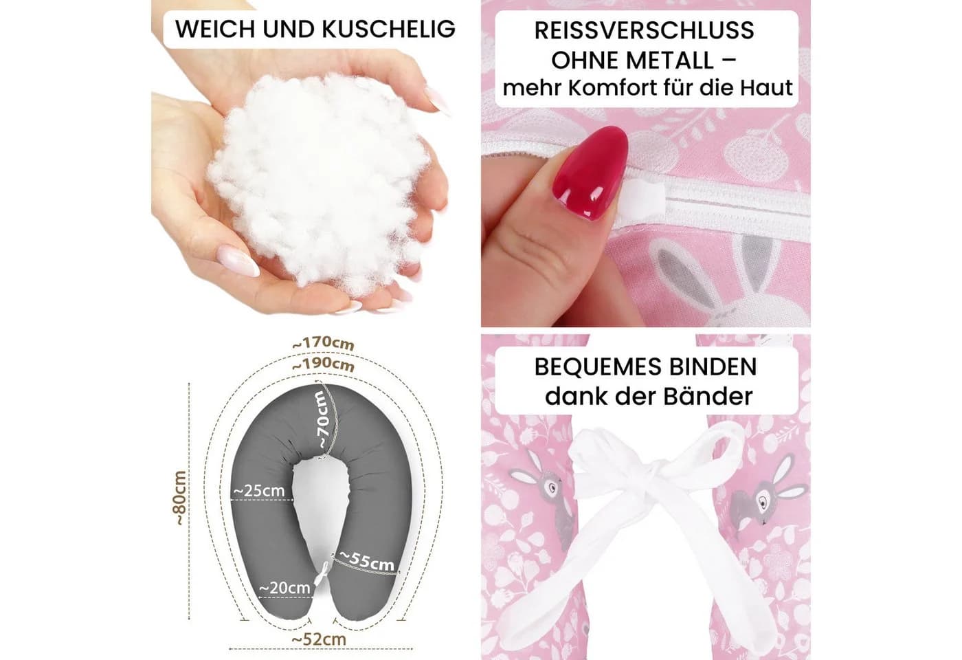 Amilian Stillkissen XXL mit Bezug - Schwangerschafts- & Seitenschläferkissen - Bild 5