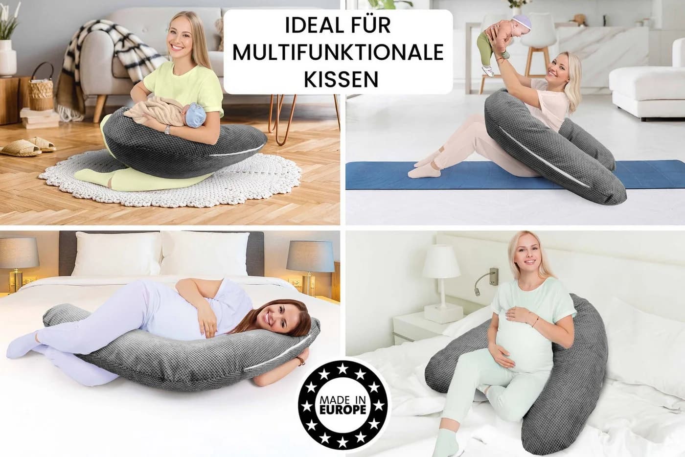 Amilian Stillkissenbezug 170 cm Grau Polyester mit Reißverschluss - Bild 5