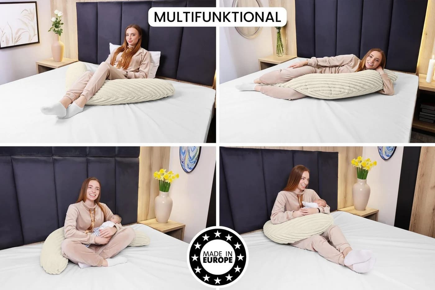 Amilian Stillkissen XXL 170 cm U-Form Beige Polyester - Bild 5