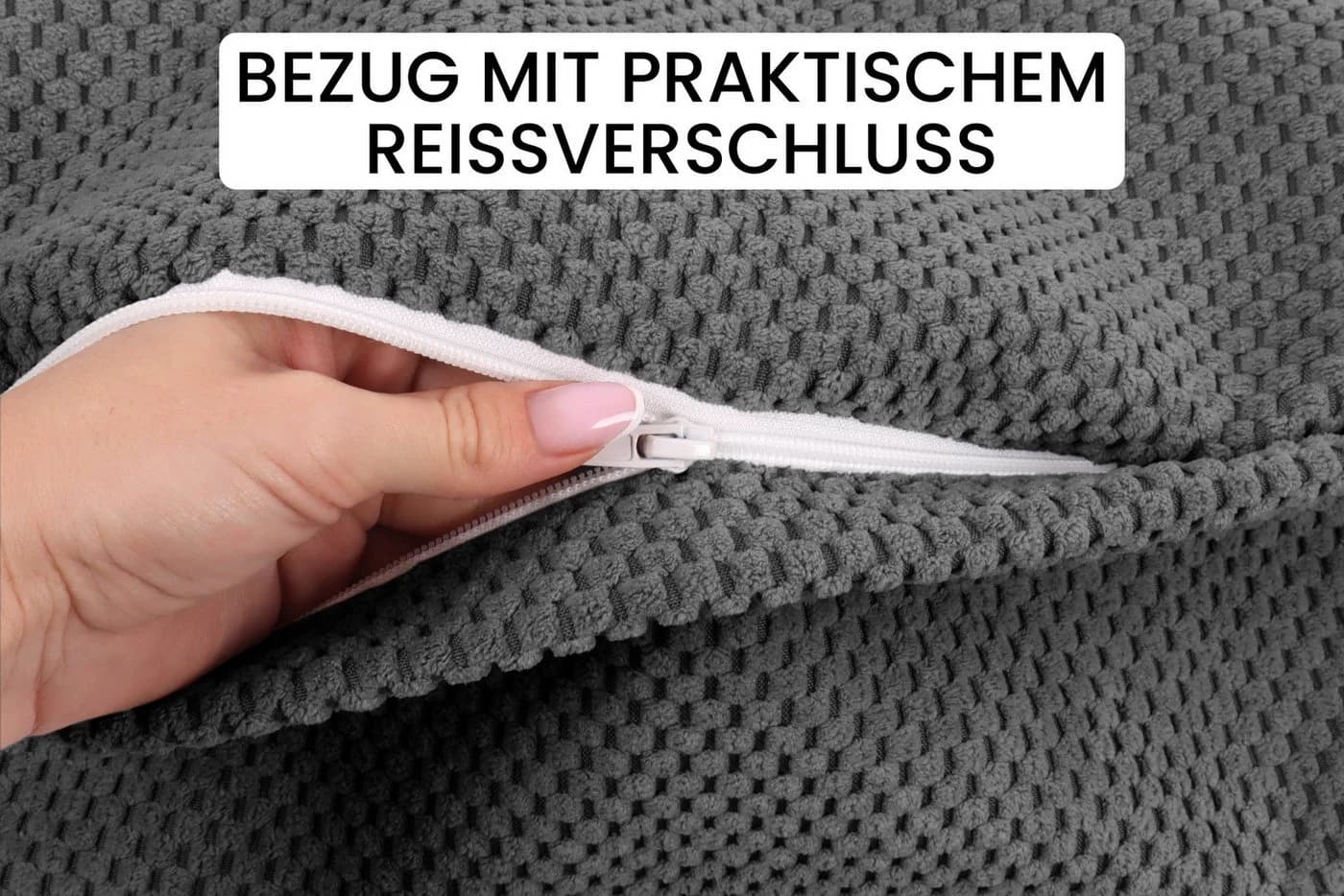 Amilian Nackenrollenbezug 15x40 cm Grau Verdeckter Reißverschluss - Bild 3