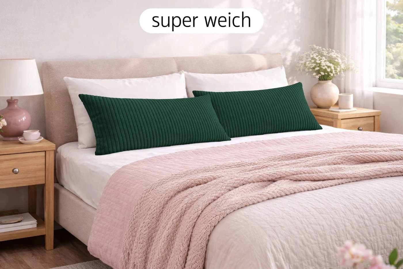Amilian Dekokissen 40x80 cm 2er Set Grün mit Füllung