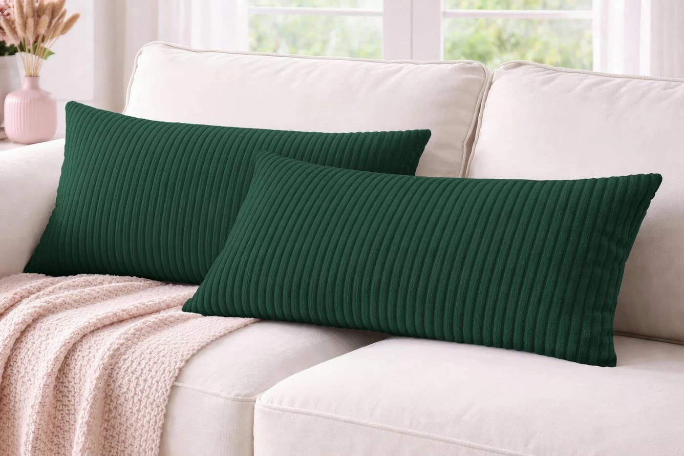 Amilian Dekokissen 40x80 cm 2er Set Grün mit Füllung - Bild 2