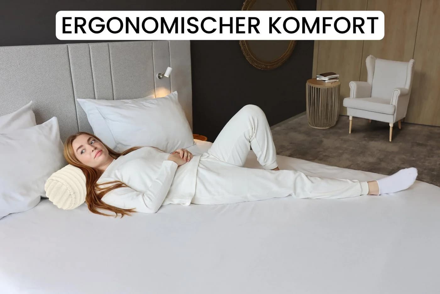 Amilian Nackenrolle Beige mit abnehmbarem Bezug - Bild 5