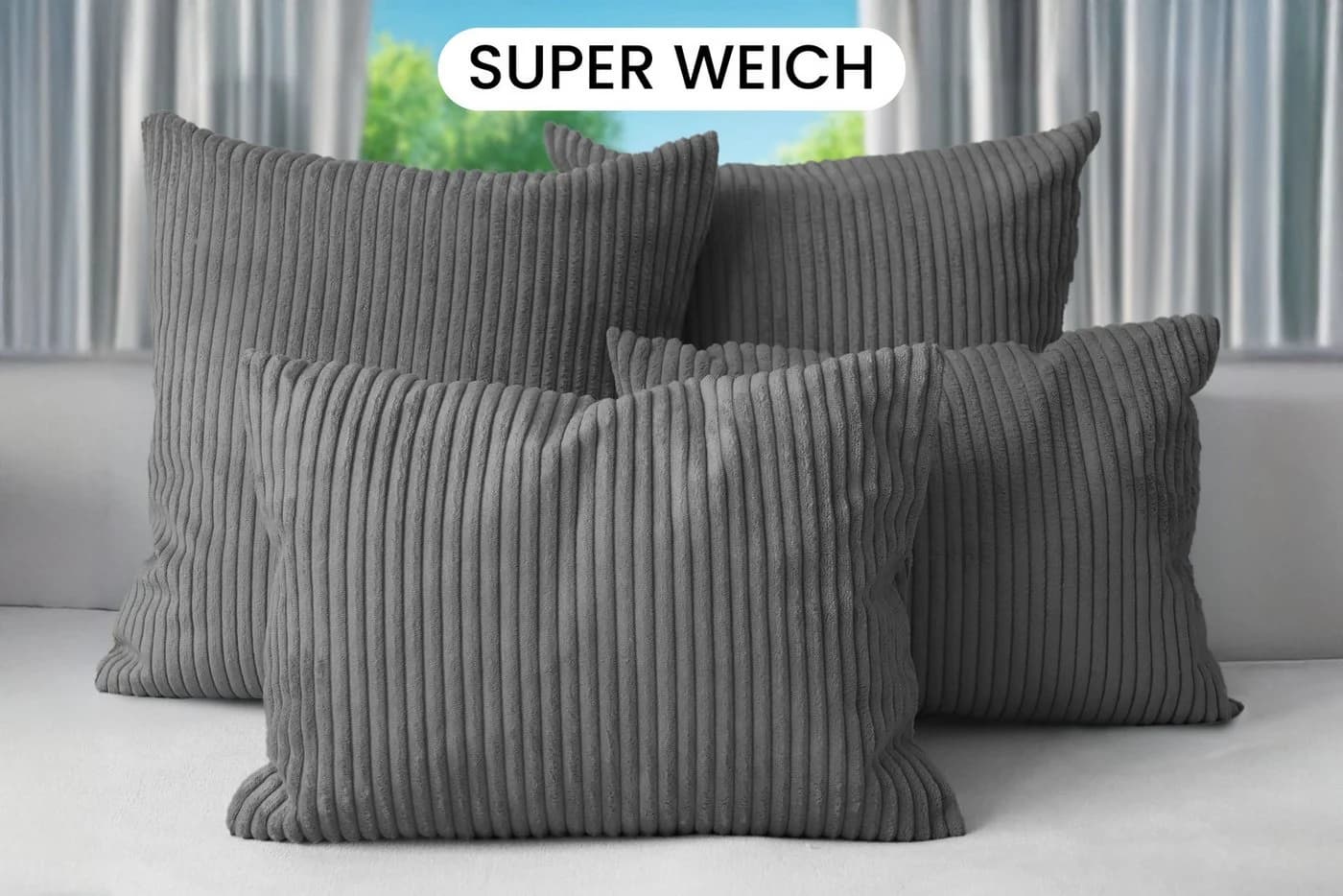 Amilian Dekokissen 4er Set mit Füllung - Grau