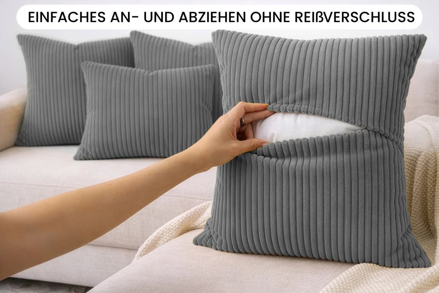 Amilian Dekokissen 4er Set mit Füllung - Grau - Bild 5