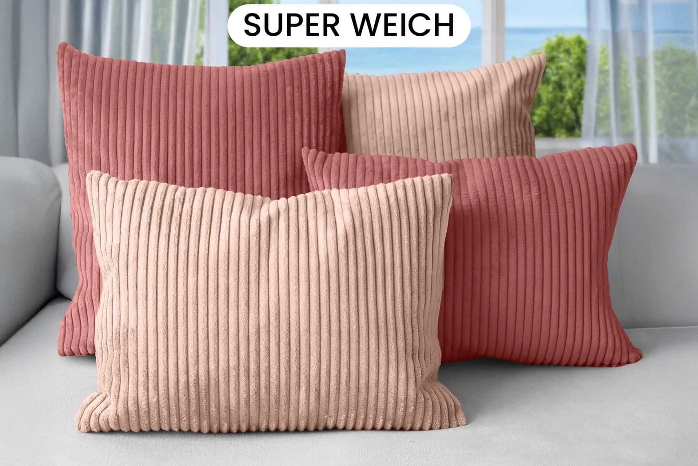 Amilian Dekokissen 4er Set mit Füllung Rosa/Beige Modern