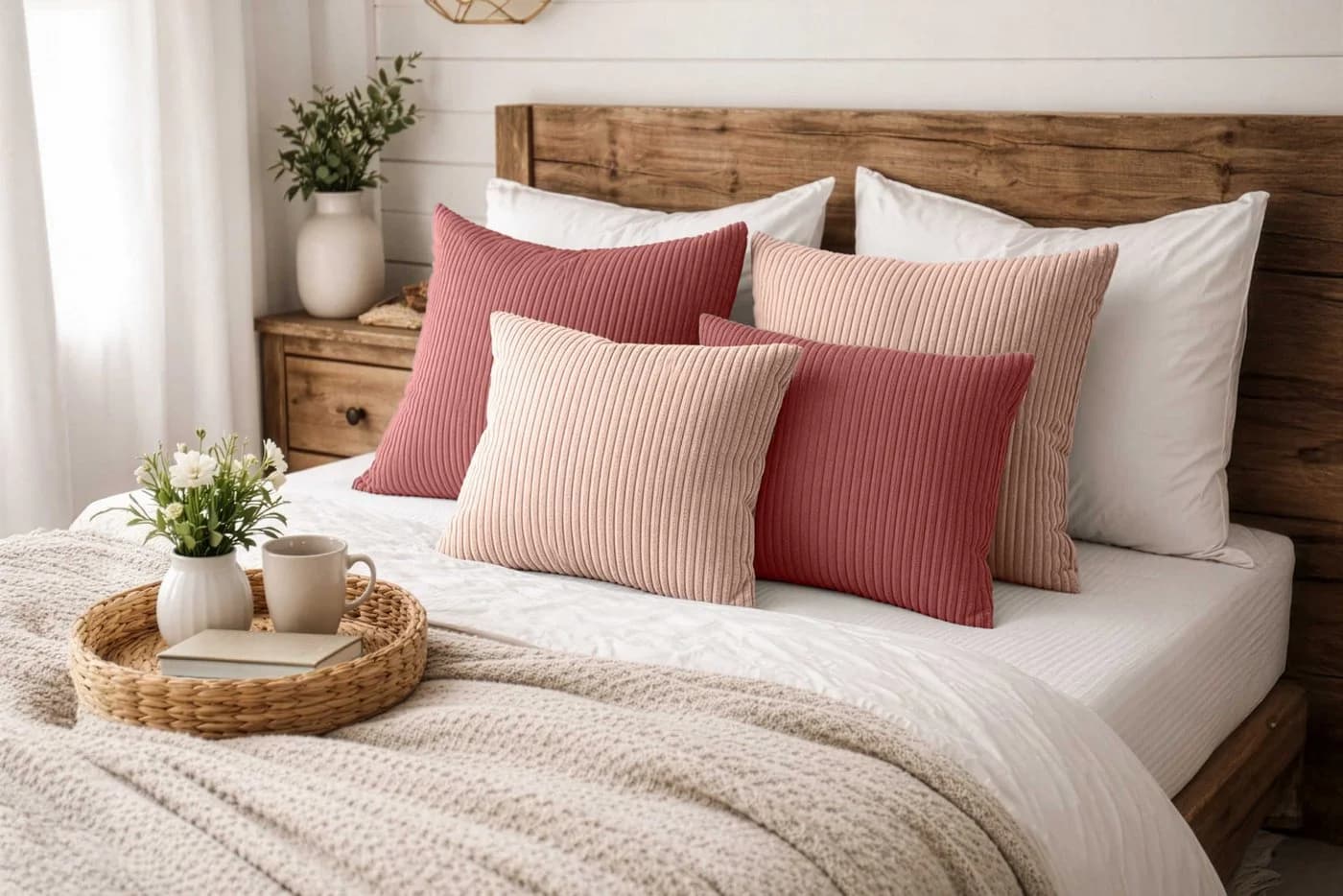 Amilian Dekokissen 4er Set mit Füllung Rosa/Beige Modern - Bild 2
