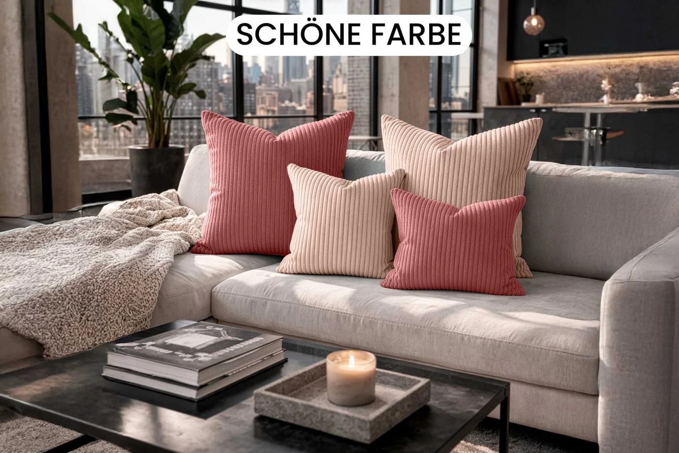Amilian Dekokissen 4er Set mit Füllung Rosa/Beige Modern - Bild 4