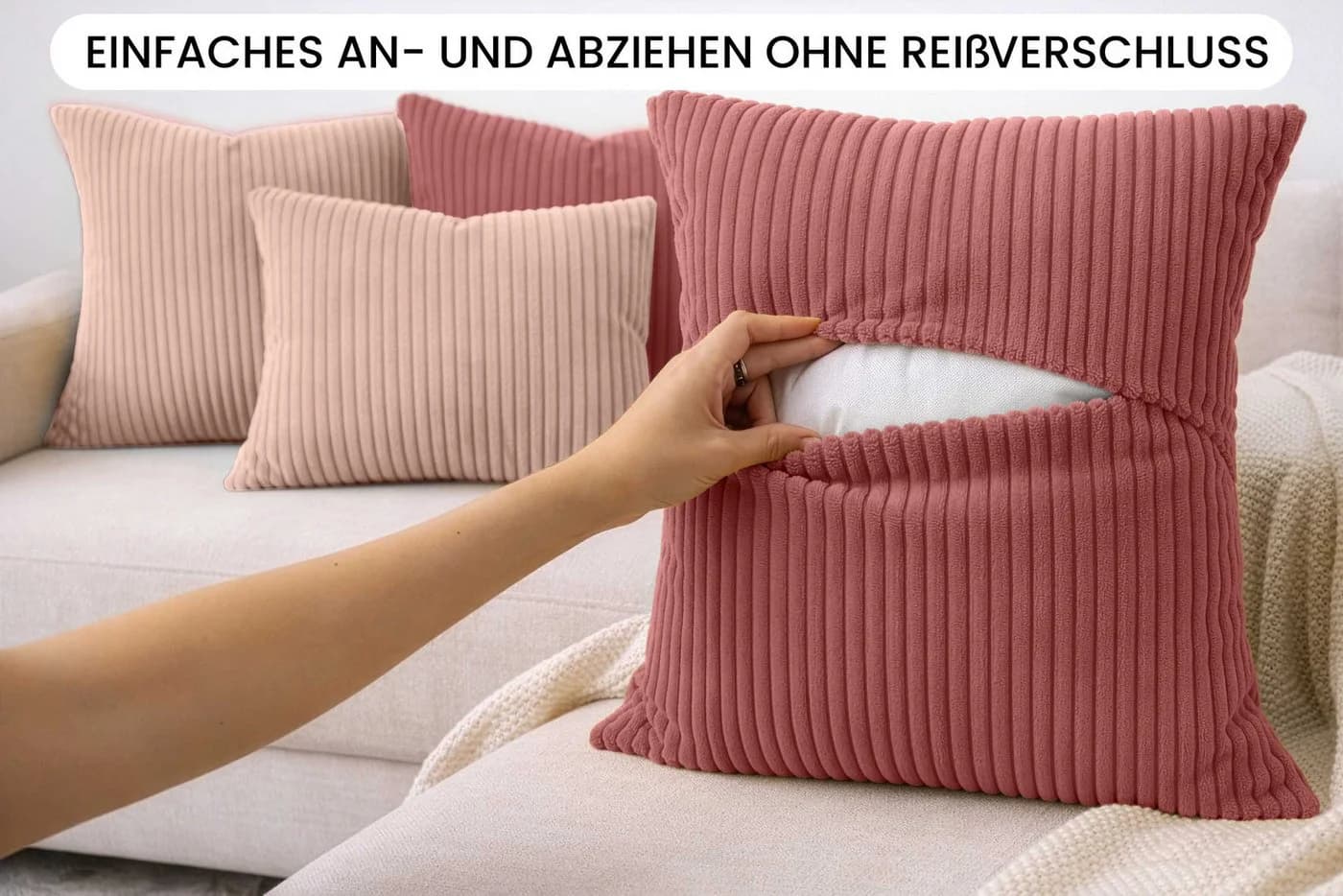 Amilian Dekokissen 4er Set mit Füllung Rosa/Beige Modern - Bild 5