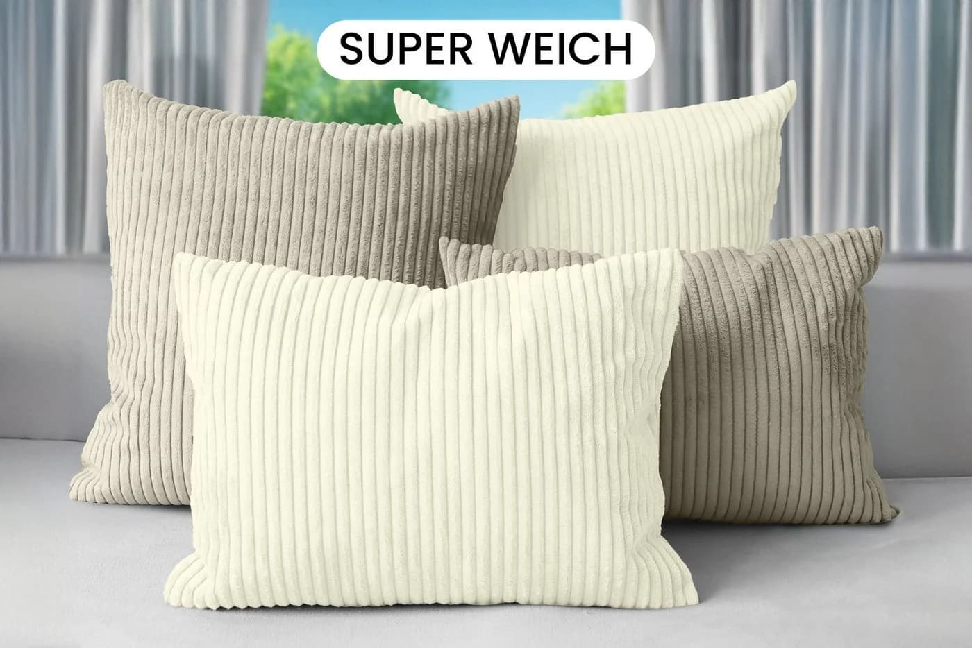 Amilian Kissenbezüge 4er Set Modern Beige/Blau/Grün/Weiß