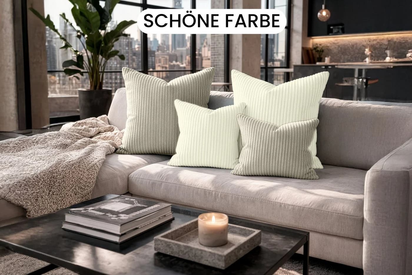 Amilian Kissenbezüge 4er Set Modern Beige/Blau/Grün/Weiß - Bild 4